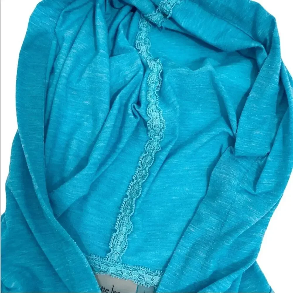 Nanette Lepore Large Blue Play Hooded Laser Cut Detail Jersey Shirt